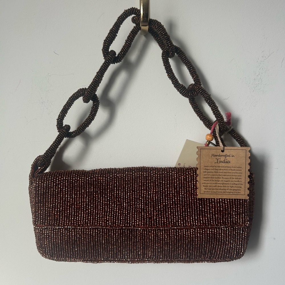 Handcrafted Brown Beaded Shoulder Bag